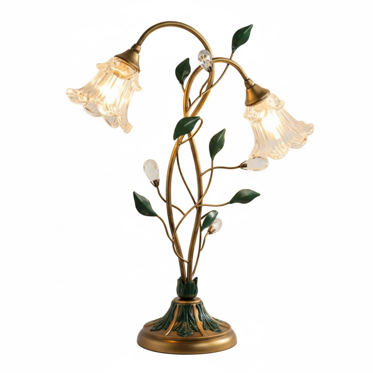 Francuska Lampa Stołowa Kwiatowa – Styl Vintage, Kryształ i Szkło, Gniazdo E14