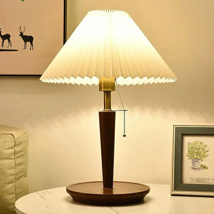 Vintage Geplooide Houten Tafellamp