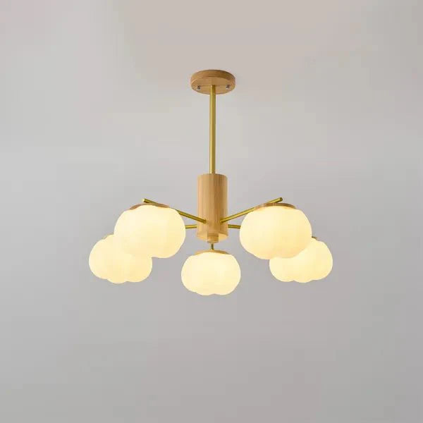 Kreatywna lampa sufitowa z drewna i bawełnianych kulek do salonu