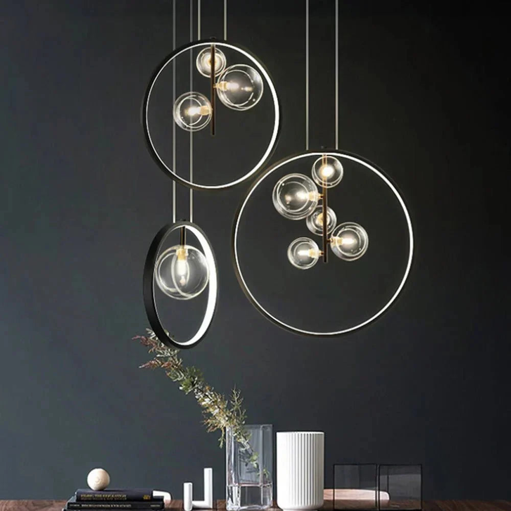 Szklana lampa wisząca Nordic Bubble z pierścieniem