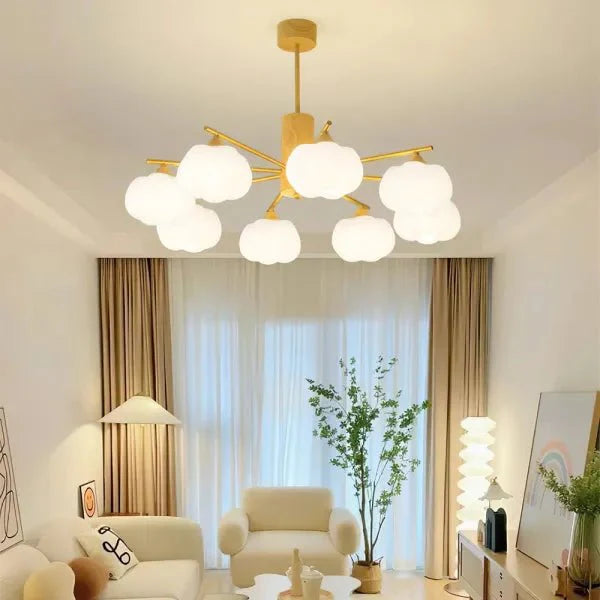 Kreatywna lampa sufitowa z drewna i bawełnianych kulek do salonu