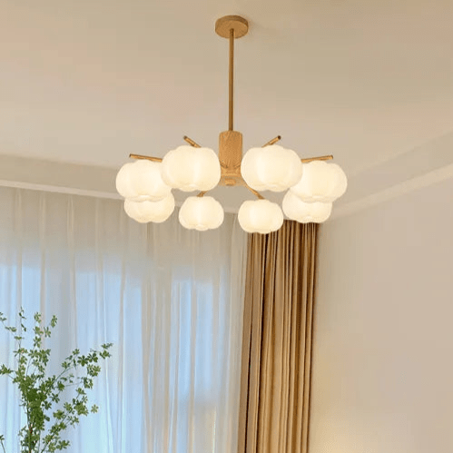 Kreatywna lampa sufitowa z drewna i bawełnianych kulek do salonu