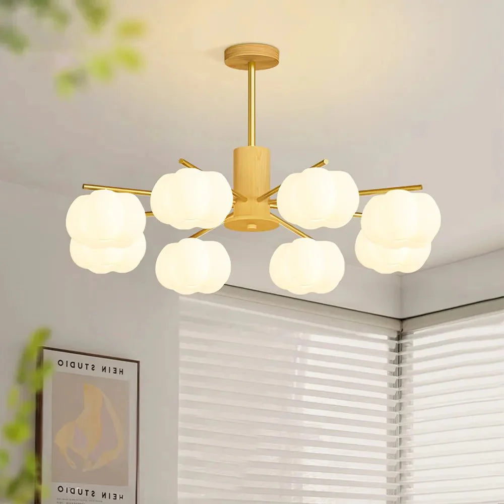 Kreatywna lampa sufitowa z drewna i bawełnianych kulek do salonu