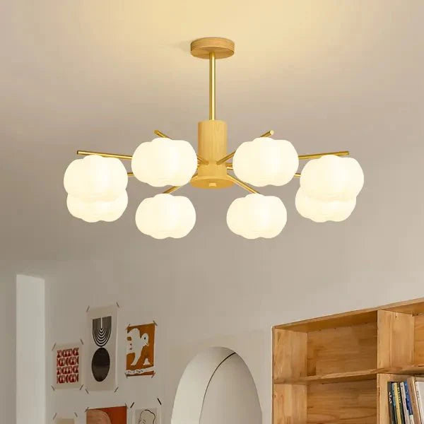 Kreatywna lampa sufitowa z drewna i bawełnianych kulek do salonu
