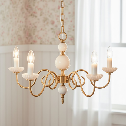 Złoty szklany żyrandol – Amerykański styl retro, mosiężna lampa sufitowa do sypialni