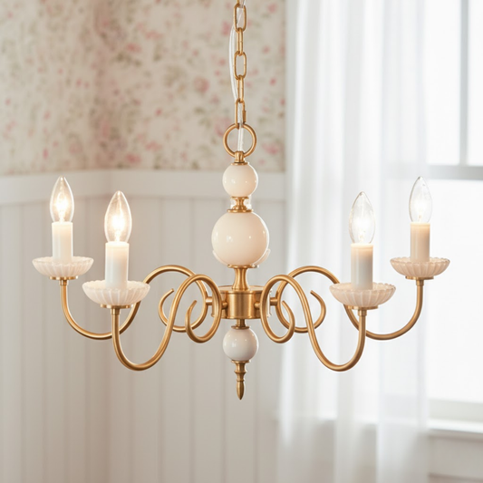 Złoty szklany żyrandol – Amerykański styl retro, mosiężna lampa sufitowa do sypialni