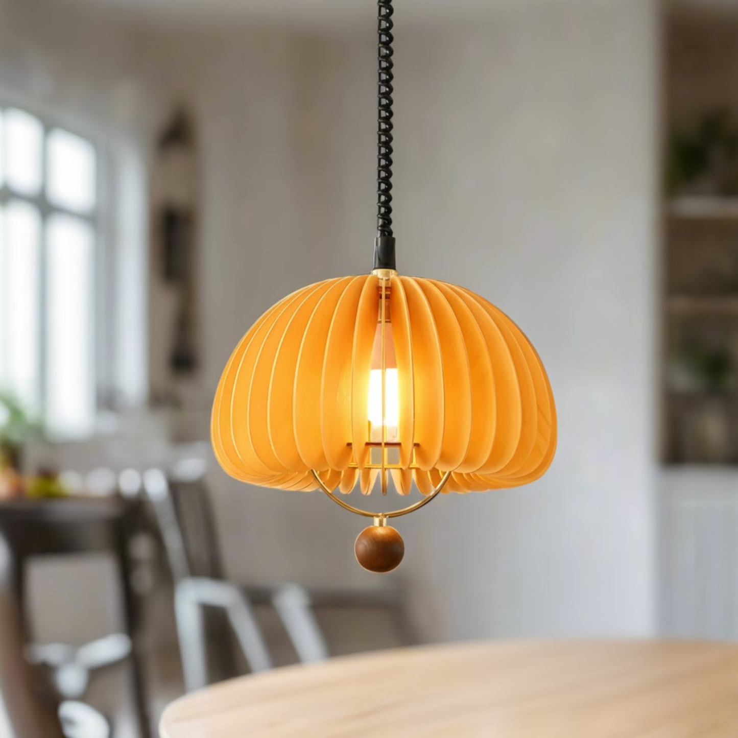 Regulowana Lampa Wisząca Dynia | Metal i Drewno, Vintage Design