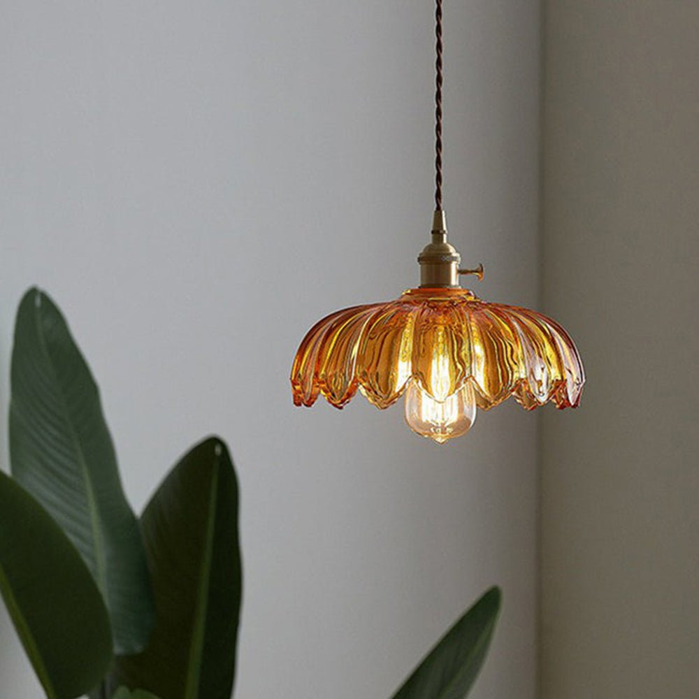 Vintage wisząca lampa szklana kwiatowa