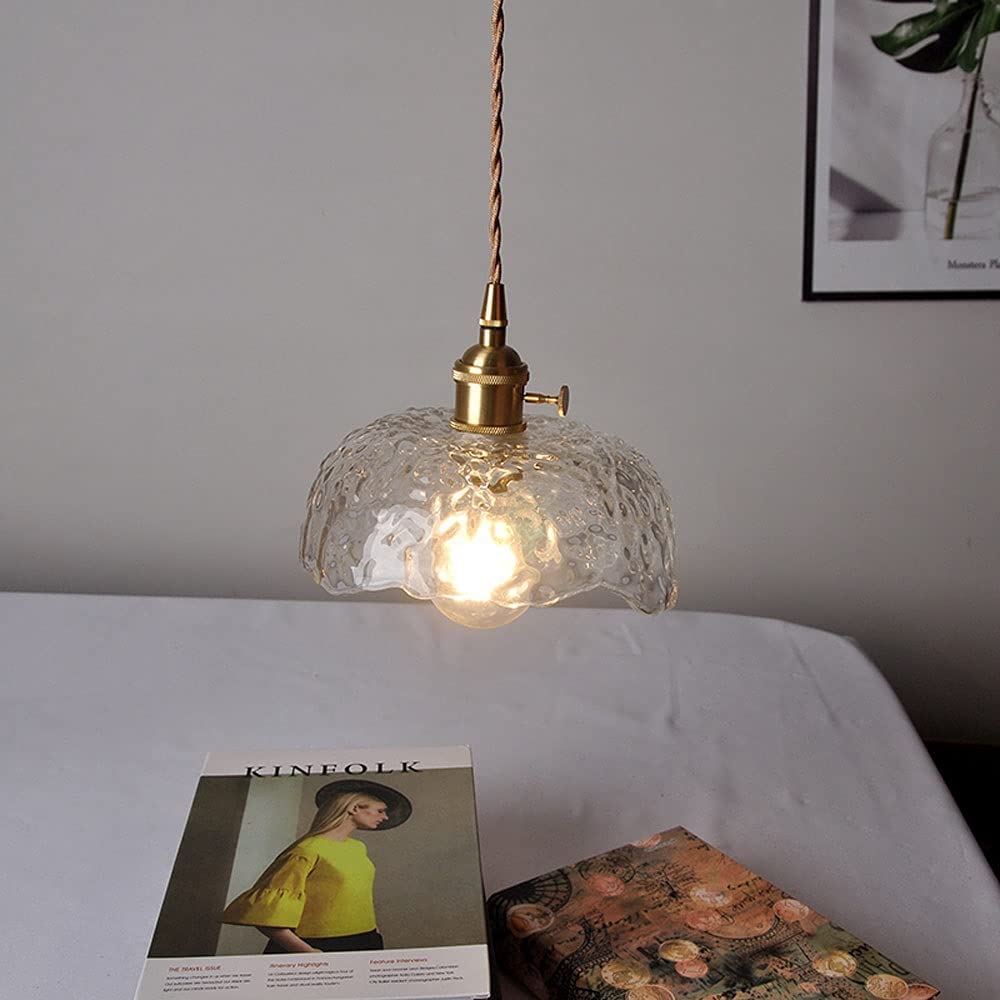 Nieregularna lampa wisząca z mosiądzu i szkła