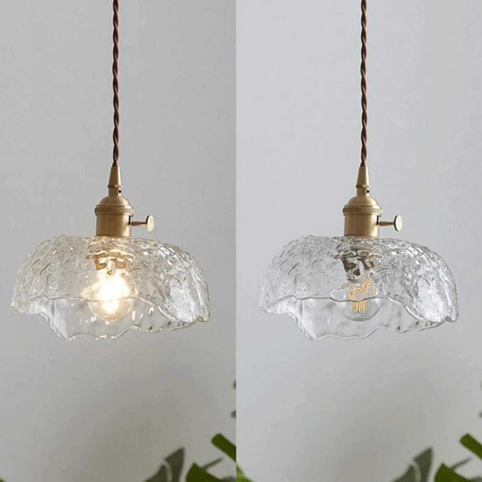 Nieregularna lampa wisząca z mosiądzu i szkła