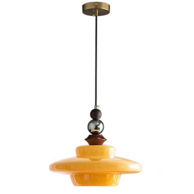 Średniowieczna beżowa lampa wisząca do jadalni ze szklanym kloszem