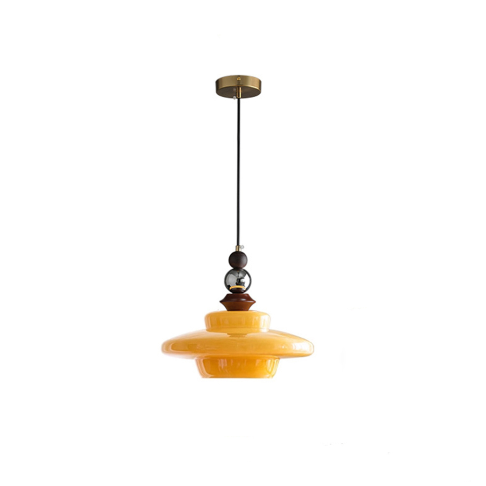 Średniowieczna beżowa lampa wisząca do jadalni ze szklanym kloszem