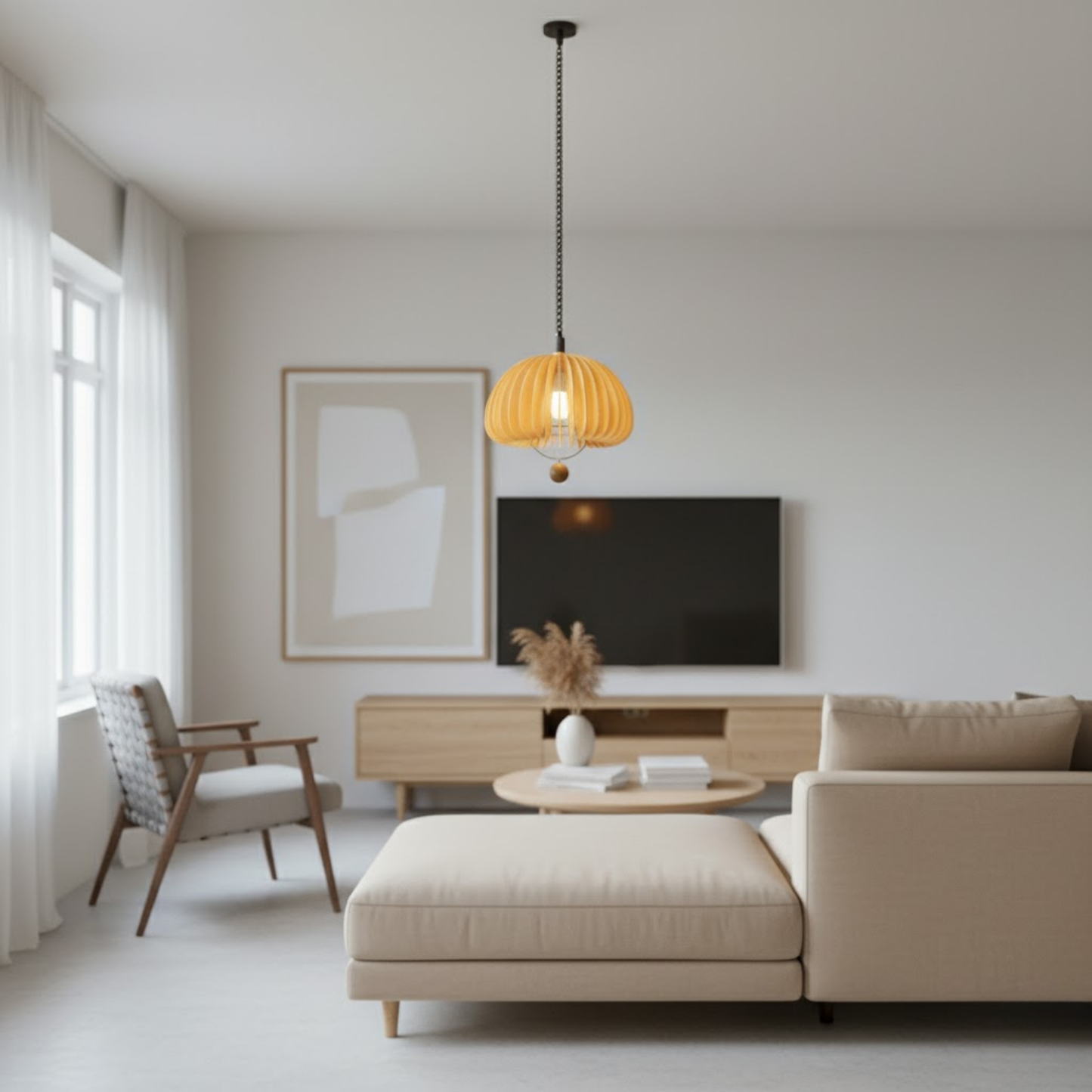 Regulowana Lampa Wisząca Dynia | Metal i Drewno, Vintage Design