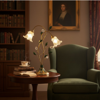 Francuska Lampa Stołowa Kwiatowa – Styl Vintage, Kryształ i Szkło, Gniazdo E14