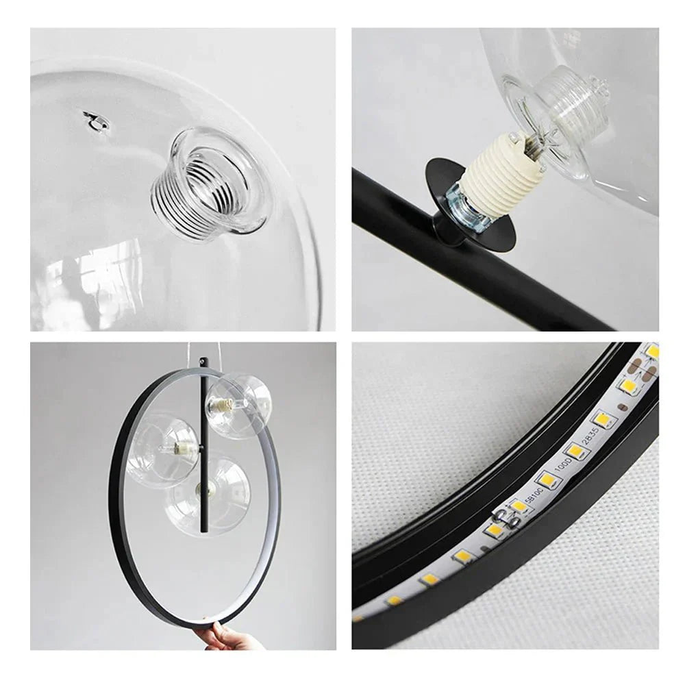 Szklana lampa wisząca Nordic Bubble z pierścieniem