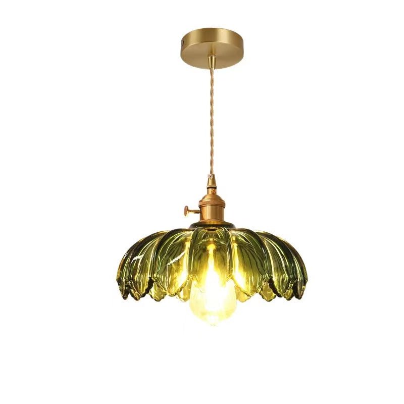 Vintage wisząca lampa szklana kwiatowa
