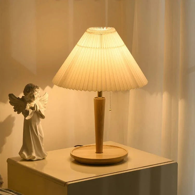 Vintage Geplooide Houten Tafellamp