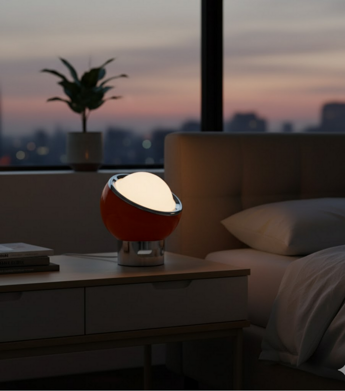 French Opal | Lampa Stołowa Bauhaus z Opalowego Szkła i Stali Nierdzewnej