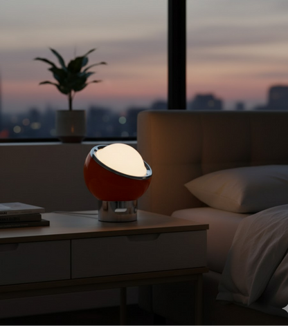 French Opal | Lampa Stołowa Bauhaus z Opalowego Szkła i Stali Nierdzewnej