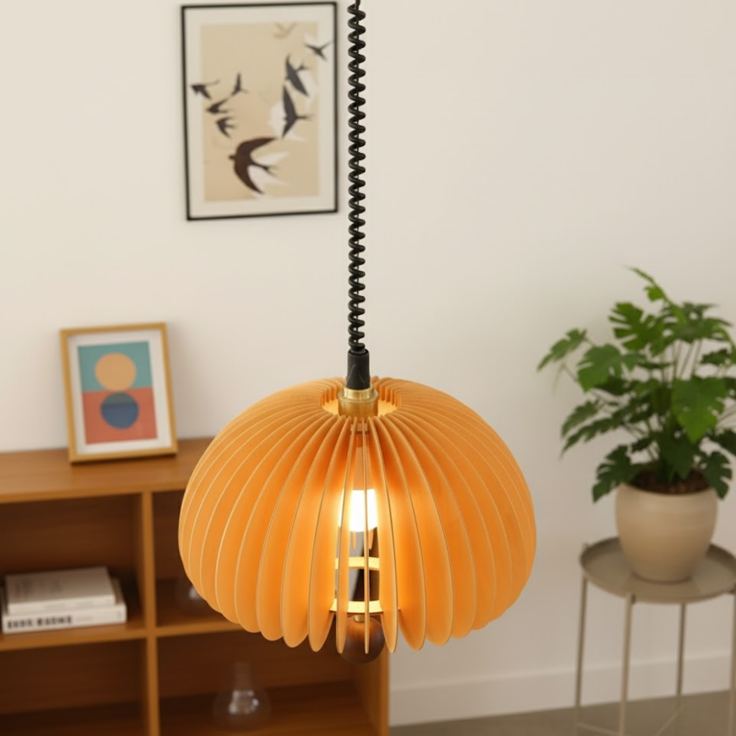 Regulowana Lampa Wisząca Dynia | Metal i Drewno, Vintage Design