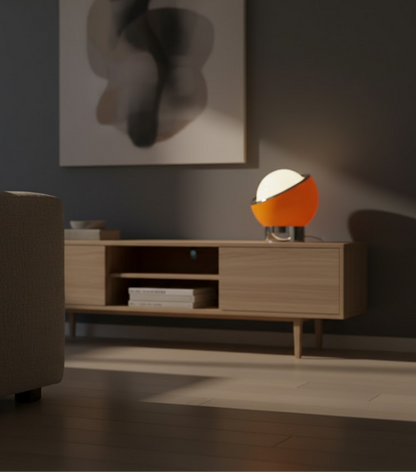 French Opal | Lampa Stołowa Bauhaus z Opalowego Szkła i Stali Nierdzewnej