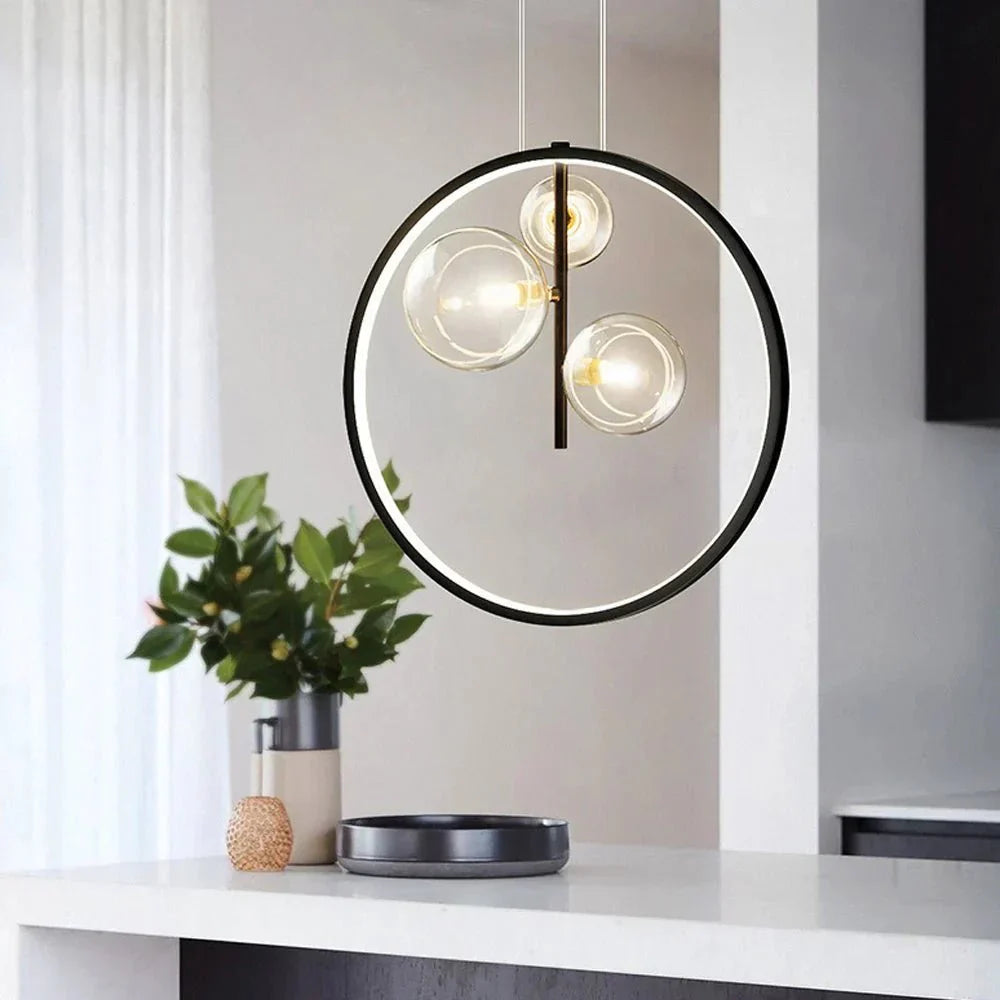 Szklana lampa wisząca Nordic Bubble z pierścieniem