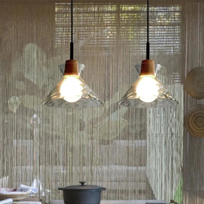 Szklana lampa wisząca Art Ripple drewniana lampa sufitowa