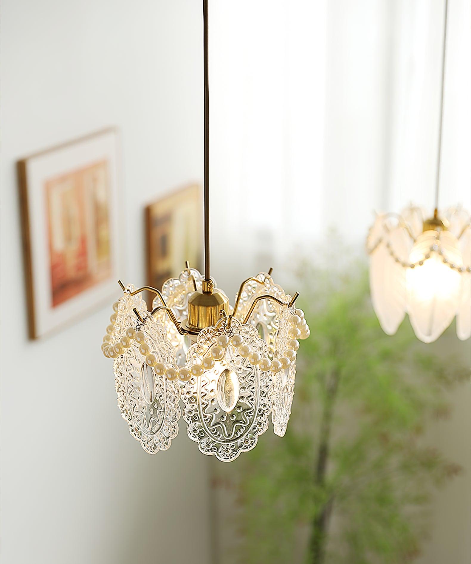 Szklana Lampa Wisząca Kwiaty