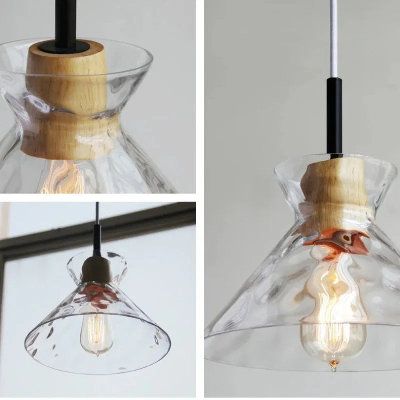 Szklana lampa wisząca Art Ripple drewniana lampa sufitowa