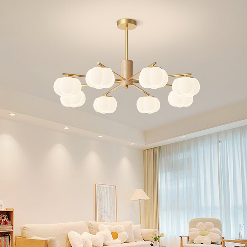 Kreatywna lampa sufitowa z drewna i bawełnianych kulek do salonu