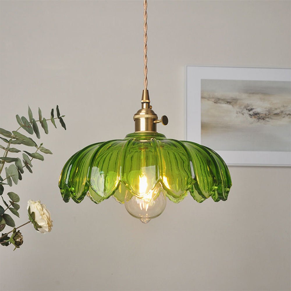 Vintage wisząca lampa szklana kwiatowa