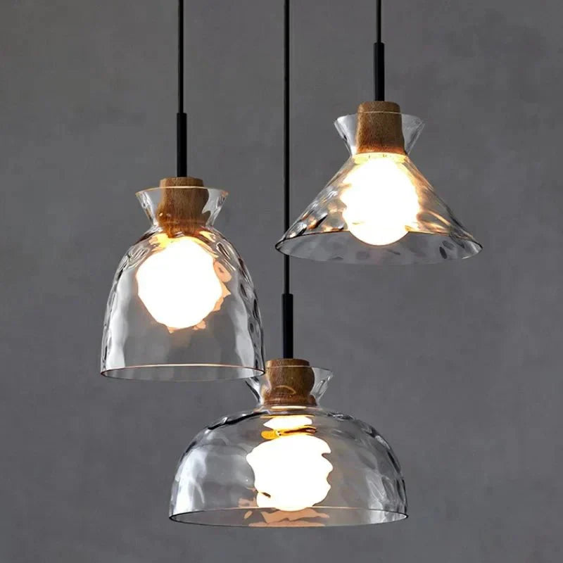 Szklana lampa wisząca Art Ripple drewniana lampa sufitowa