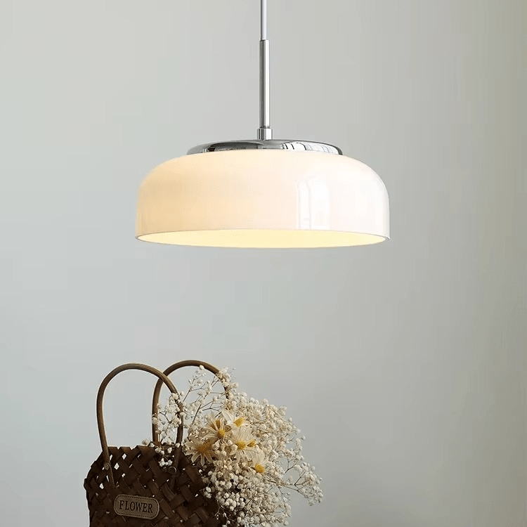 Lampa wisząca Bauhaus chromowana biała