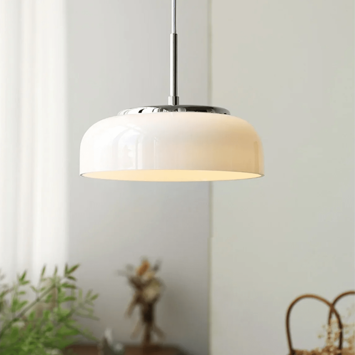 Lampa wisząca Bauhaus chromowana biała
