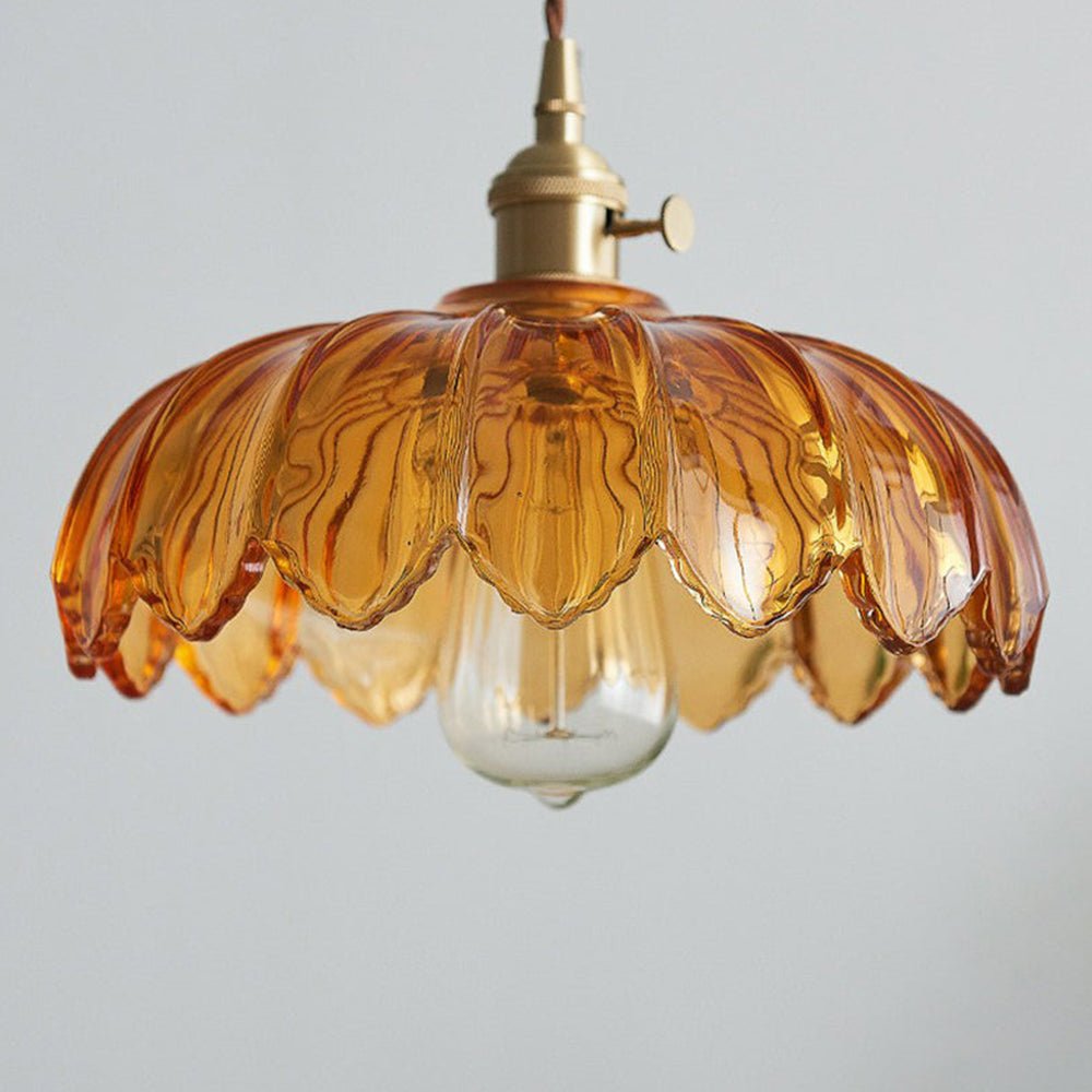 Vintage wisząca lampa szklana kwiatowa