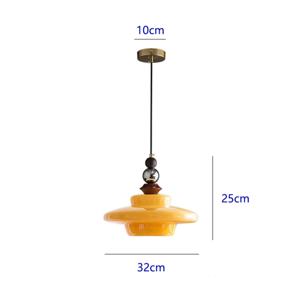 Średniowieczna beżowa lampa wisząca do jadalni ze szklanym kloszem