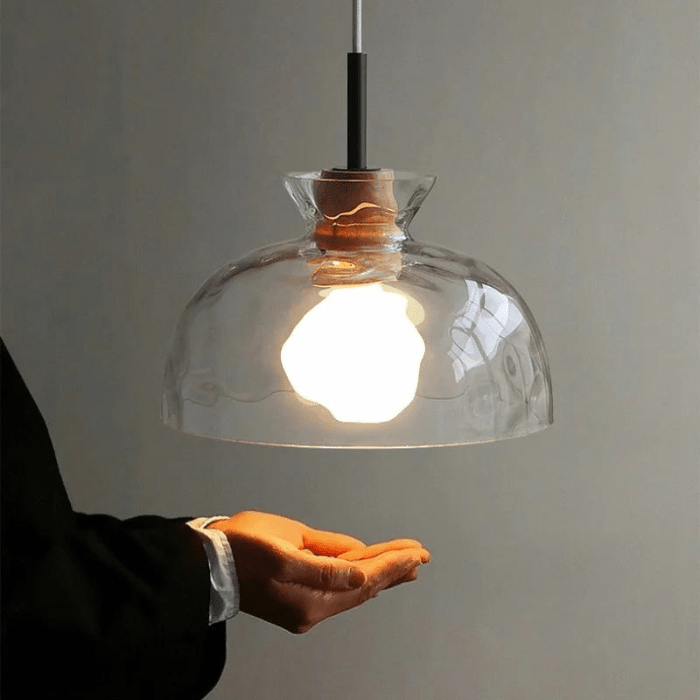 Szklana lampa wisząca Art Ripple drewniana lampa sufitowa