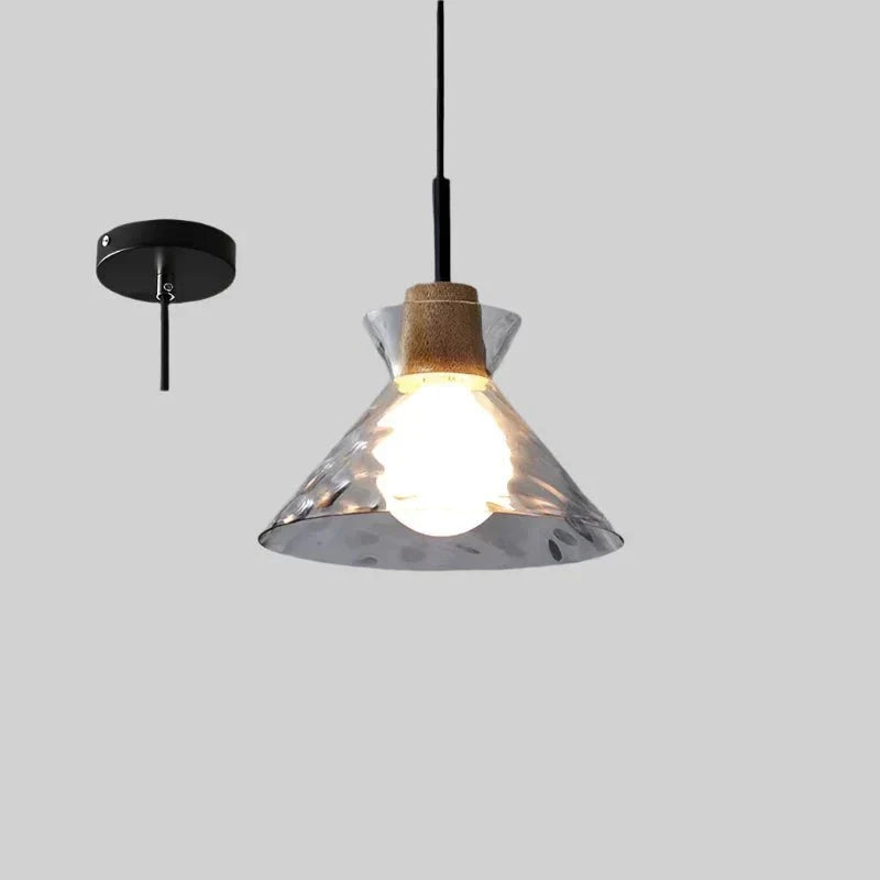 Szklana lampa wisząca Art Ripple drewniana lampa sufitowa