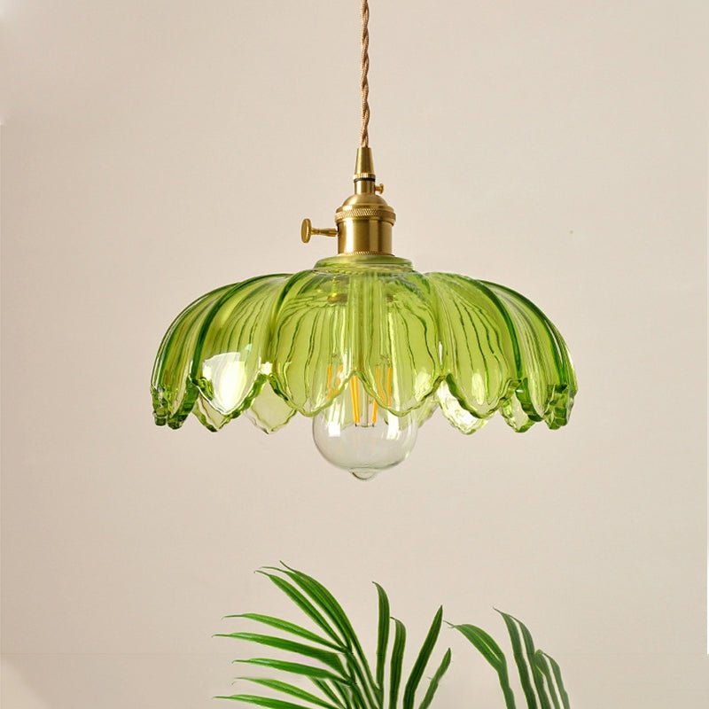 Vintage wisząca lampa szklana kwiatowa