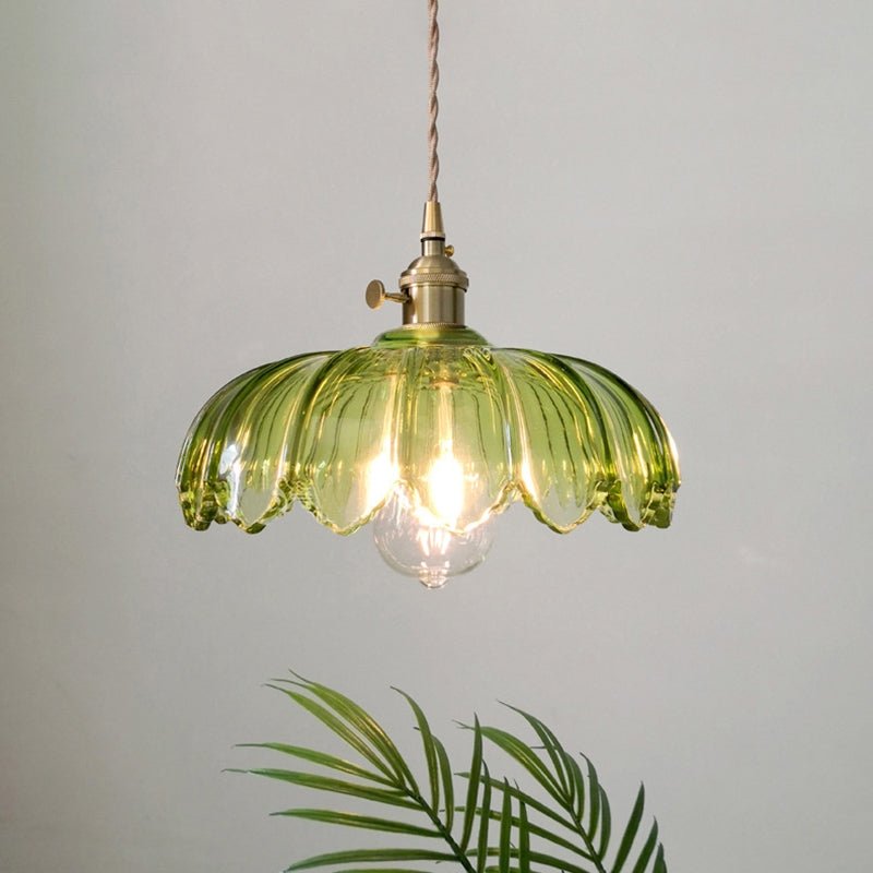 Vintage wisząca lampa szklana kwiatowa