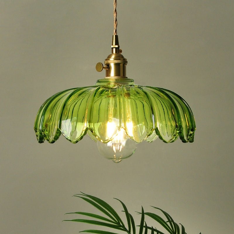 Vintage wisząca lampa szklana kwiatowa