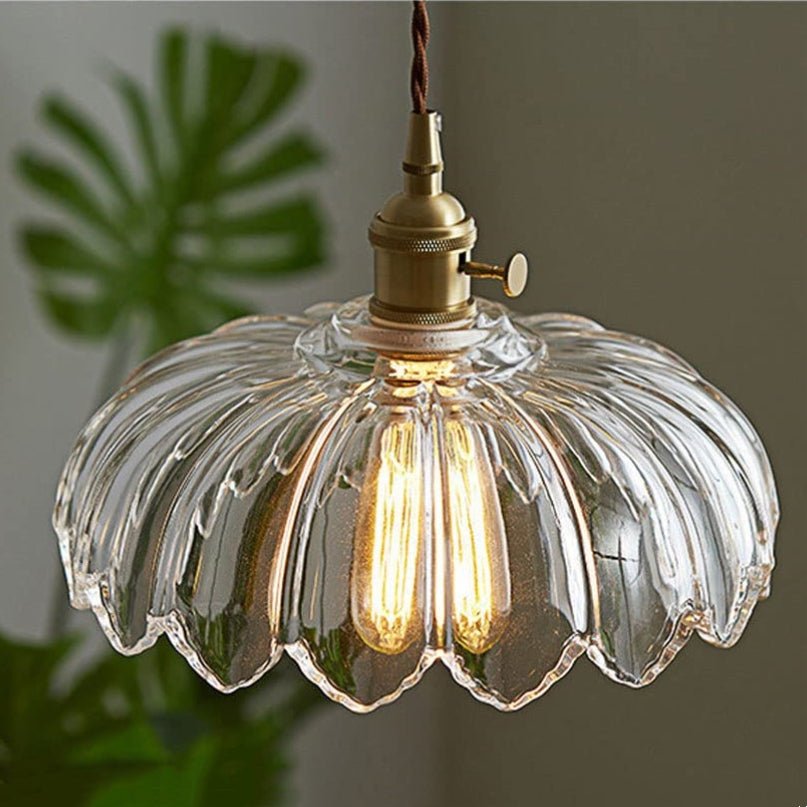 Vintage wisząca lampa szklana kwiatowa