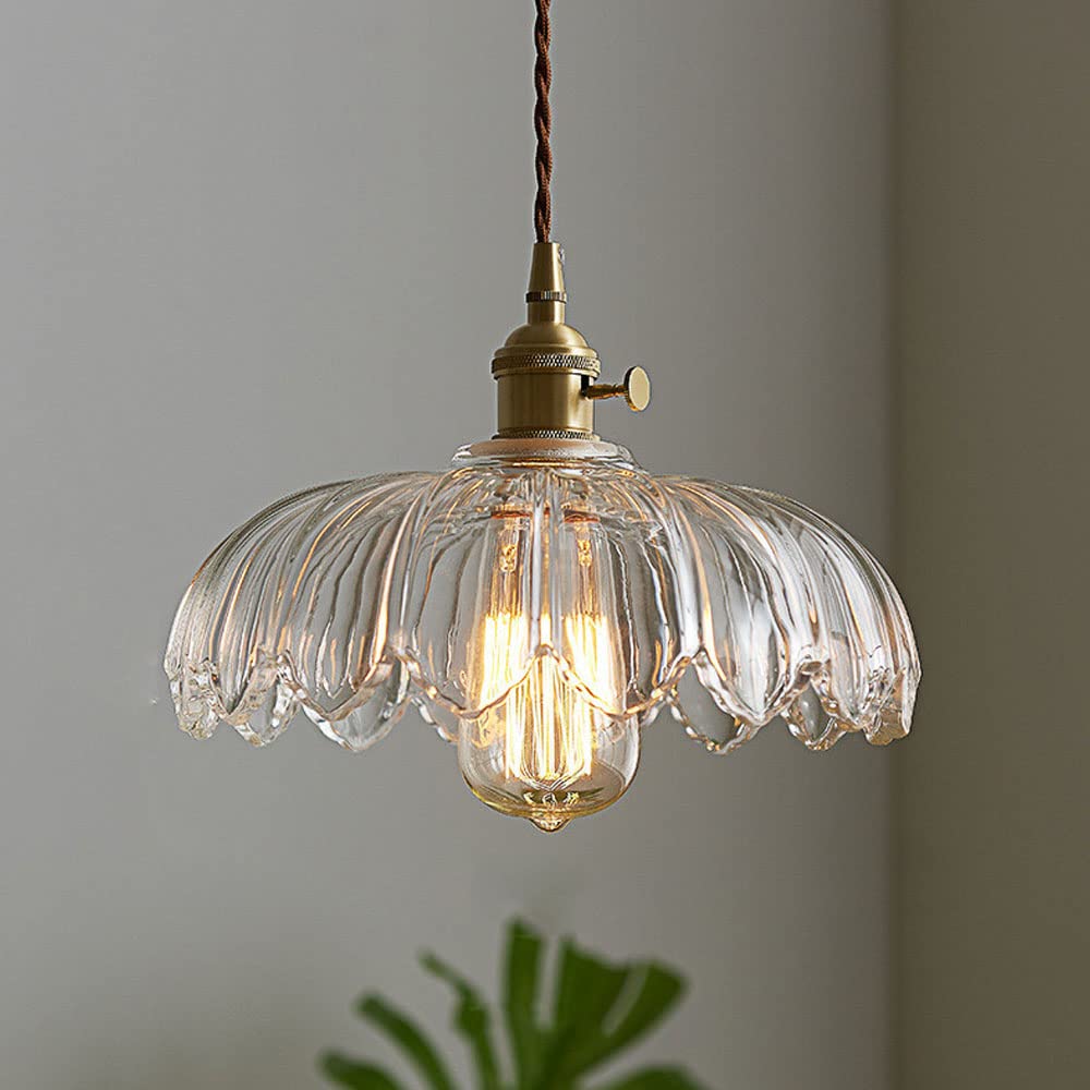 Vintage wisząca lampa szklana kwiatowa