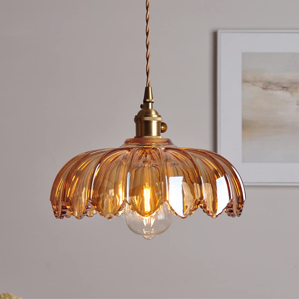 Vintage wisząca lampa szklana kwiatowa