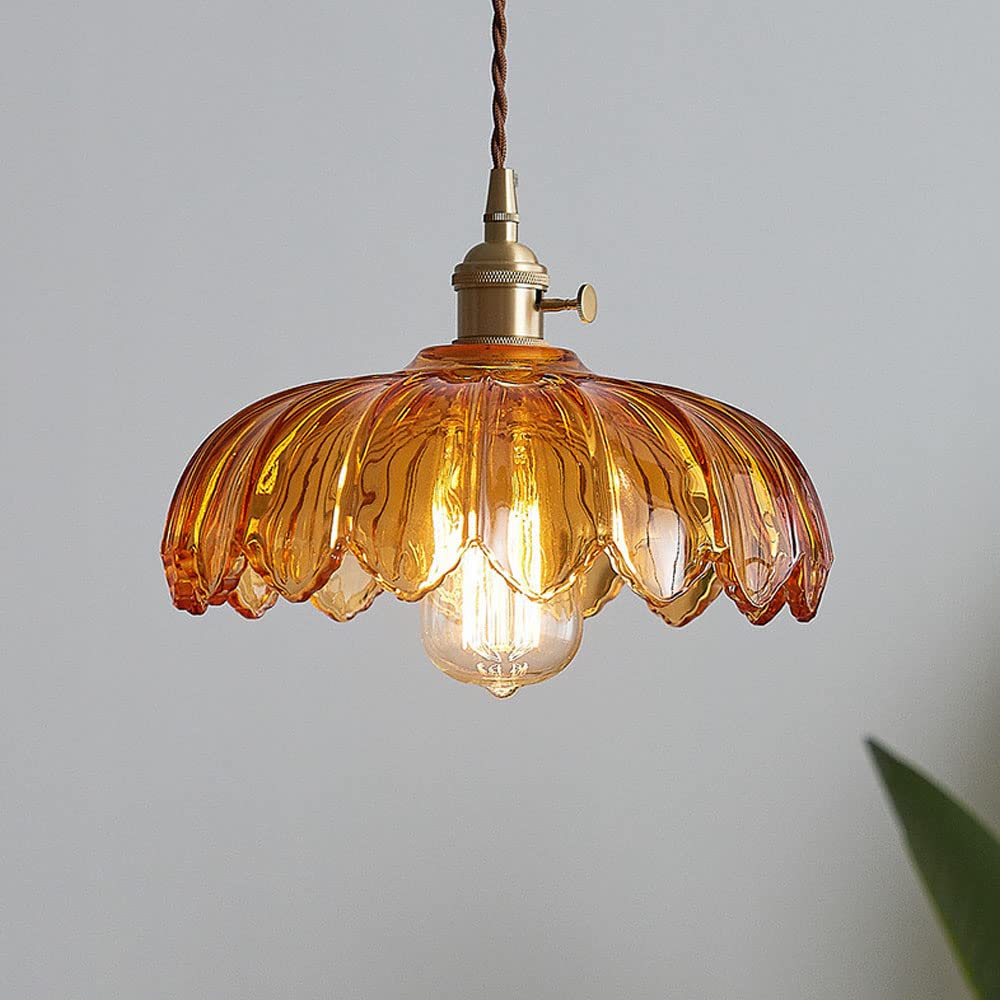 Vintage wisząca lampa szklana kwiatowa