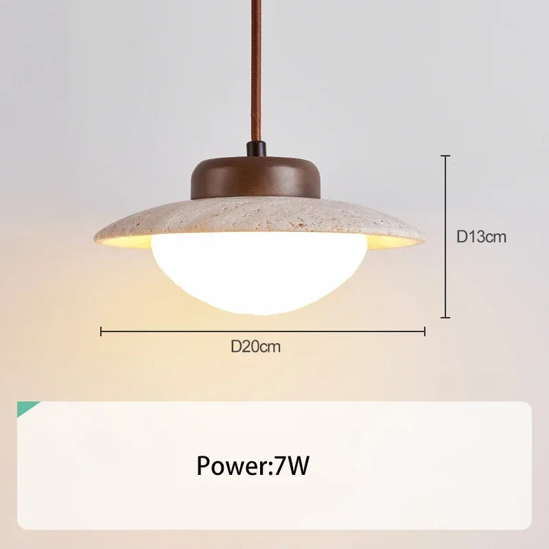 Lampa wisząca z kamienia i drewna - styl retro