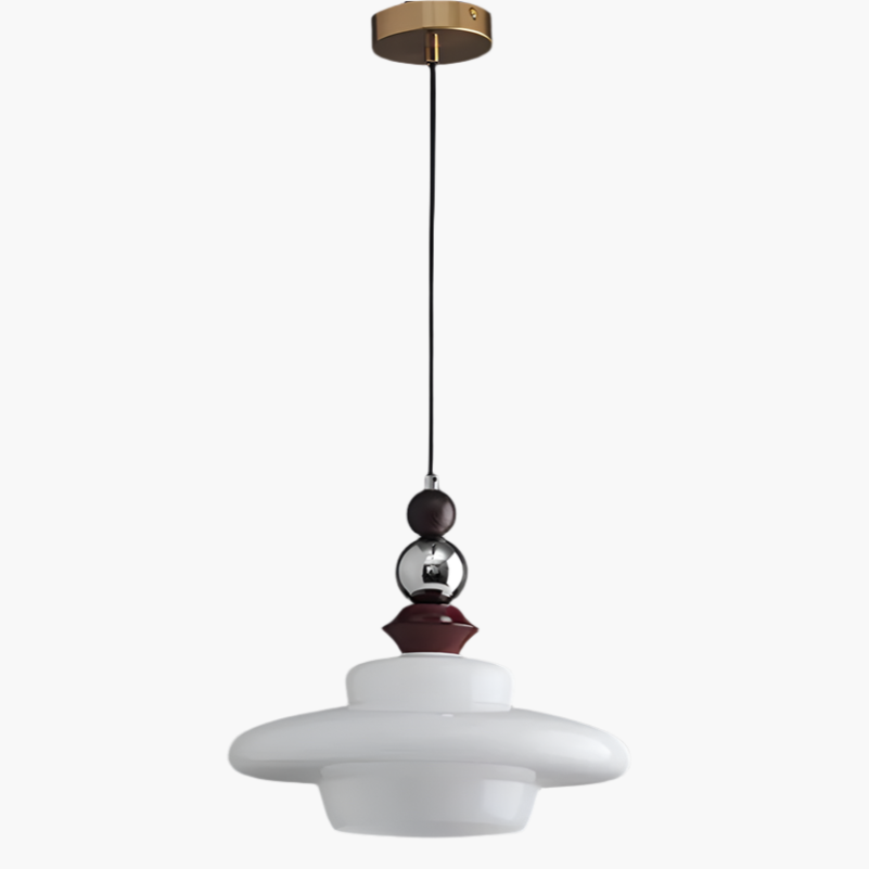 Średniowieczna beżowa lampa wisząca do jadalni ze szklanym kloszem