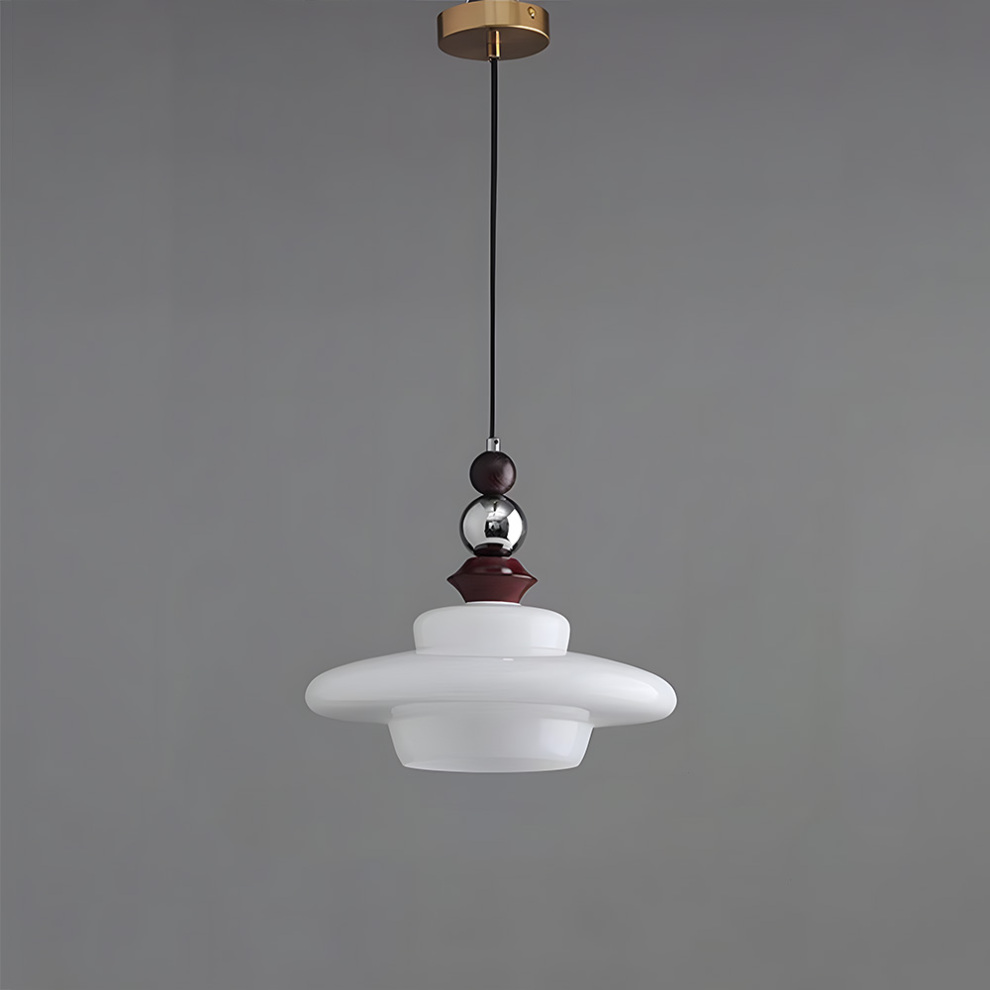Średniowieczna beżowa lampa wisząca do jadalni ze szklanym kloszem
