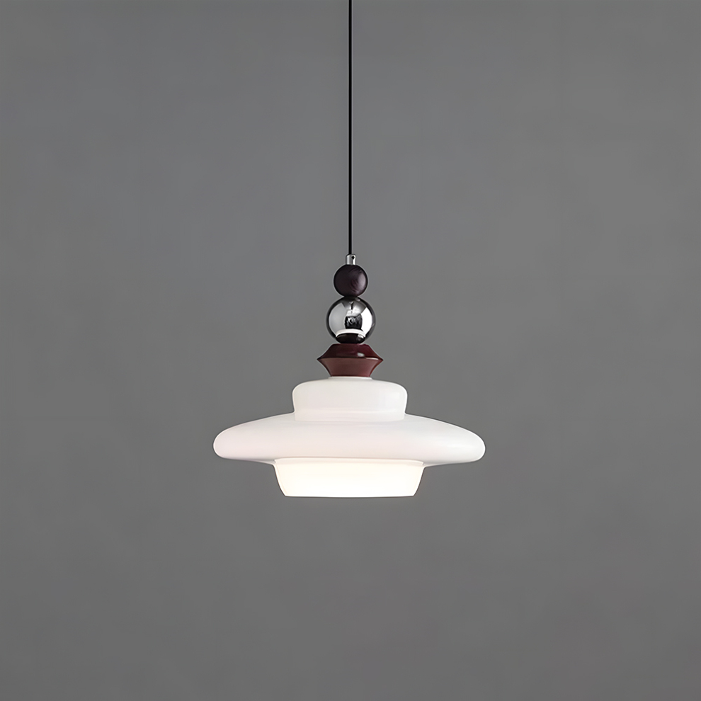 Średniowieczna beżowa lampa wisząca do jadalni ze szklanym kloszem