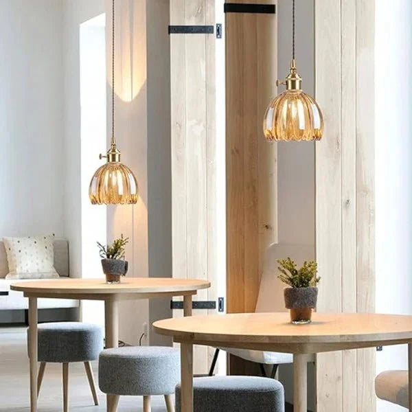 Japońska Retro Szklana Lampa Wisząca Kwiatowa